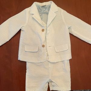 First Impressions Seersucker Overalls and Jacket. NWOT.